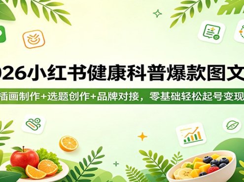 2026小红书健康科普爆款图文课：插画制作+选题创作+品牌对接，零基础轻松起号变现