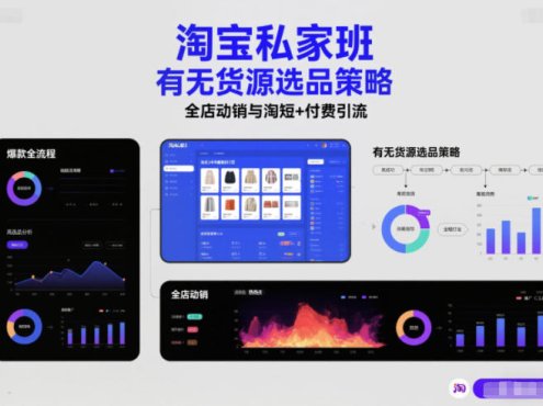 淘宝私家班，有无货源选品策略，高成功率爆款全流程打法，全店动销与淘短+付费引流(更新2026年4月18日)