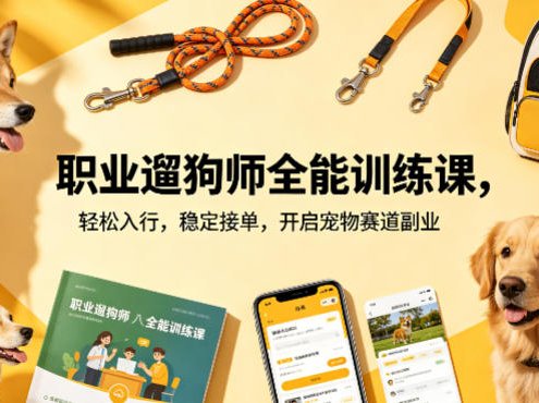 职业遛狗师全能训练课，轻松入行，稳定接单，开启宠物赛道副业
