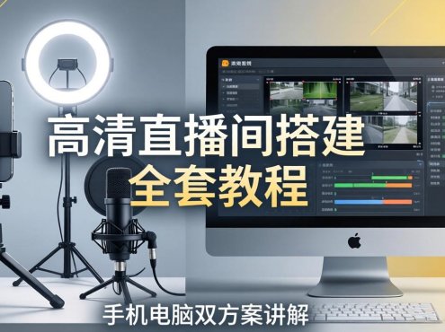 高清直播间搭建全套教程，手机电脑双方案讲解，设备选型调试多机位实操教学
