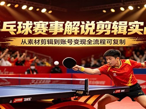 乒乓球赛事解说剪辑实战，从素材剪辑到账号变现全流程可复制