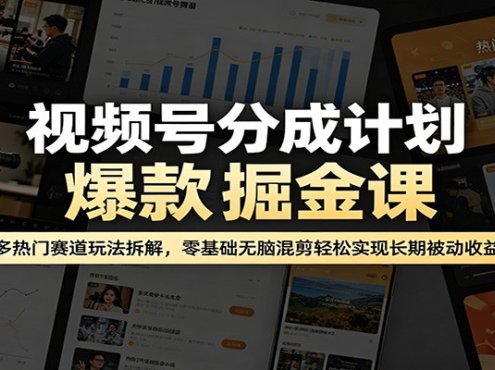 视频号分成计划爆款掘金课：多热门赛道玩法拆解，零基础无脑混剪轻松实现长期被动收益