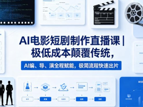AI电影短剧制作直播课｜极低成本颠覆传统，AI编、导、演全程赋能，极简流程快速出片