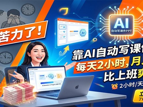 别卖苦力了！靠AI自动写课件PPT，每天2小时，月入2W+，比上班爽太多！