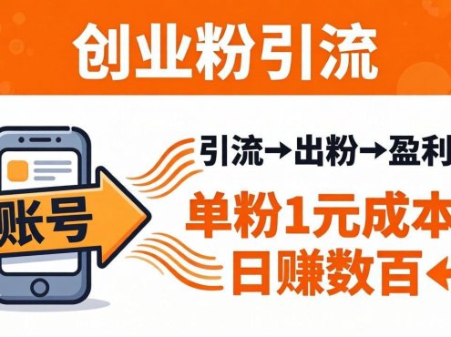 日引50+独家创业粉引流课：1个账号即可开干，单粉1元成本，日赚数百出粉盈利