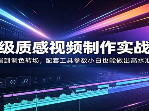 顶级质感视频制作实战课：从剪辑到调色转场，配套工具参数小白也能做出高水准作品