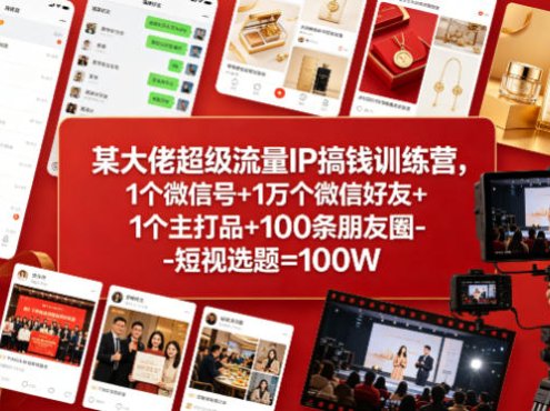 某大佬超级流量IP搞钱训练营，1个微信号+1万个微信好友+1个主打品+100条朋友圈-短视选题=100W