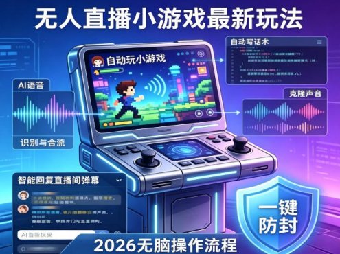 2026年AI无人直播小游戏全流程，不违规不封号，开启创业副业增收之路，小白月入1w+【揭秘】