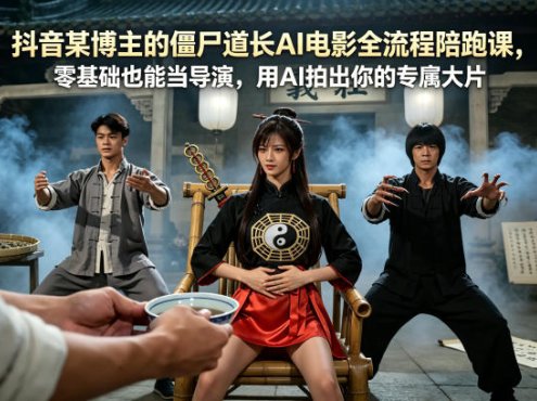 抖音某博主的僵尸道长AI电影全流程陪跑课，零基础也能当导演，用AI拍出你的专属大片