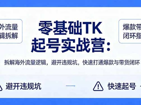 零基础 TK 起号实战营：拆解海外流量逻辑，避开违规坑，快速打通爆款与带货闭环