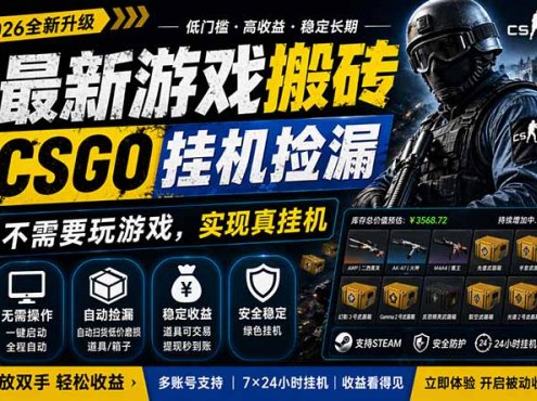 最新游戏搬砖，CSGO纯挂机，不需要玩游戏，实现真挂机，月入1W+，五一小高峰上车可吃肉，…