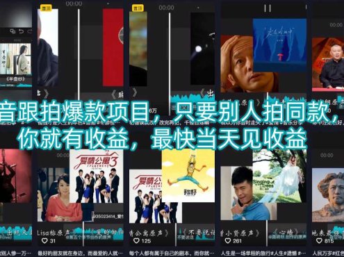 抖音跟拍爆款项目，只要别人拍同款，你就有收益，最快当天见收益