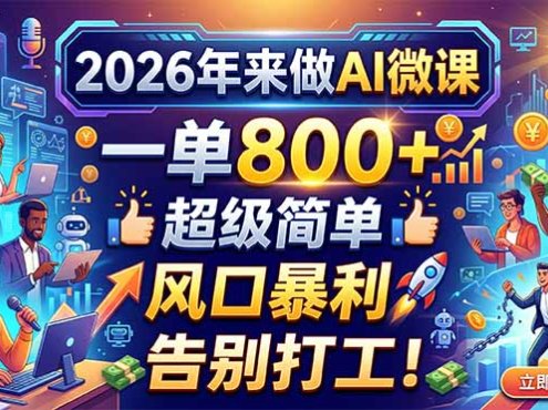 2026年来做AI微课，一单800+，超级简单，风口暴利，告别打工！