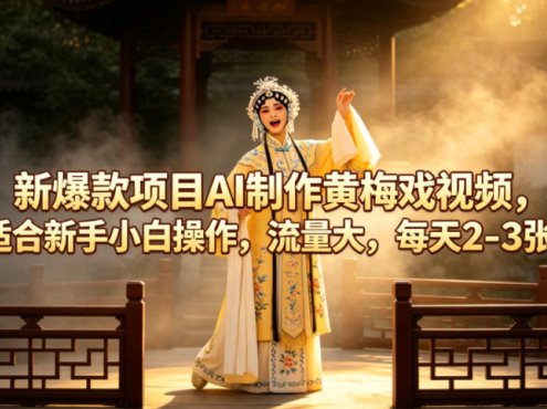 新爆款项目AI制作黄梅戏视频，适合新手小白操作，流量大，每天2-3张