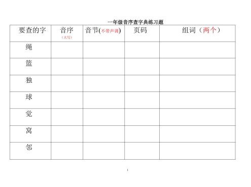 一年级下语文音序查字典练习题