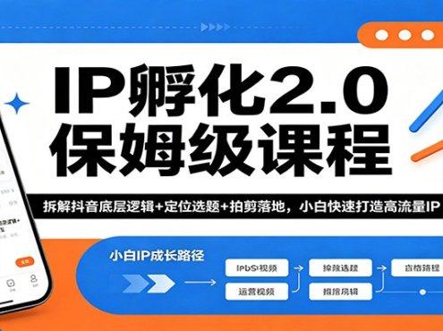 IP孵化2.0保姆级课程：拆解抖音底层逻辑+定位选题+拍剪落地，小白快速打造高流量IP