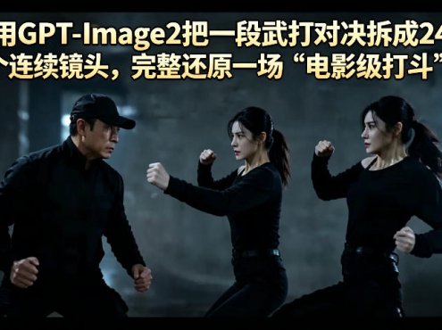 用GPT-Image2把一段武打对决拆成24个连续镜头，完整还原一场“电影级打斗”