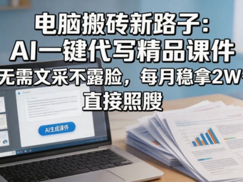 电脑搬砖新路子：AI一键代写精品课件，无需文采不露脸，每月稳拿2W+，直接照搬