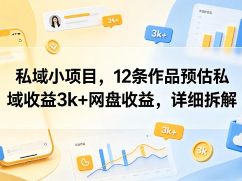 私域小项目，12条作品预估私域收益3k+网盘收益，详细拆解