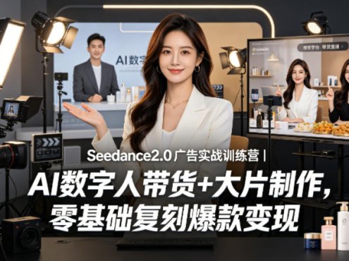 Seedance2.0广告实战训练营｜AI数字人带货+大片制作，零基础复刻爆款变现