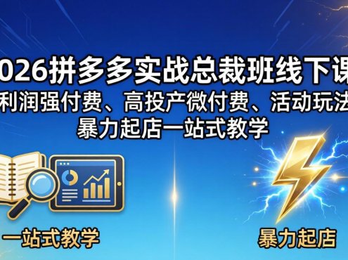 2026拼多多实战总裁班线下课，高利润强付费、高投产微付费、活动玩法、暴力起店一站式教学
