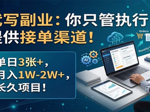 AI代写副业：你只管执行，我提供接单渠道！单日3张+，月入1W-2W+，长久项目
