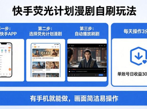 快手荧光计划漫剧自刷玩法，每天几十上百不是问题，有手机就能做【揭秘】