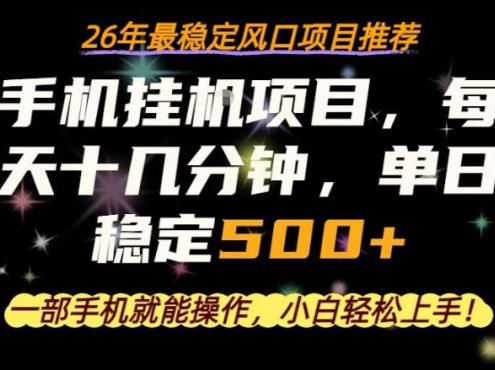 一部手机就可以操作，每天十几分钟，轻松日入500+，26年最稳定风口项目【揭秘】