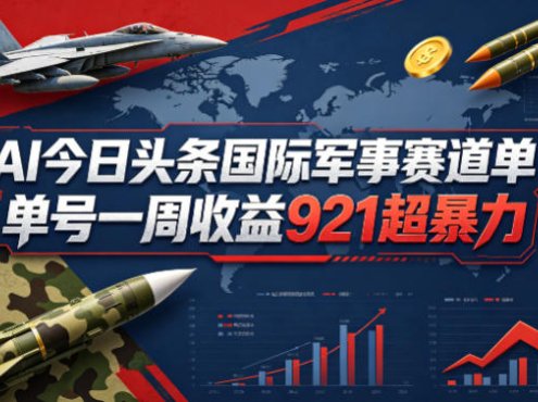 AI今日头条国际军事赛道，单号一周收益921，超暴力