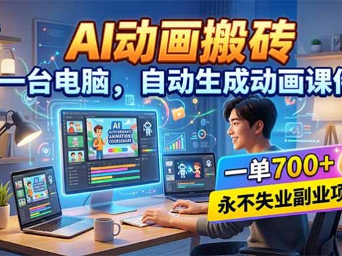 AI动画搬砖，一台电脑，自动生成动画课件，一单800+  永不失业副业项目！