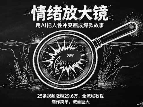 AI制作“情绪放大镜“视频，25条视频涨粉29.6W粉，流量巨大，制作简单，全流程教程
