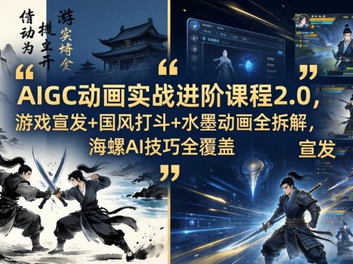 AIGC动画实战进阶课程2.0，游戏宣发+国风打斗+水墨动画全拆解，海螺AI技巧全覆盖