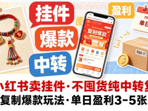 小红书卖挂件，不囤货纯中转复制爆款玩法，单日盈利3-5张