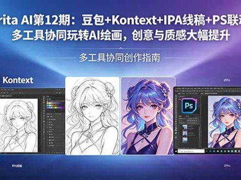 Krita AI第12期：豆包+Kontext+IPA线稿+PS联动：多工具协同玩转AI绘画，创意与质感大幅提升