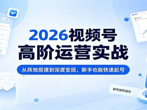 2026视频号高阶运营实战：从阵地搭建到深度变现，新手也能快速起号