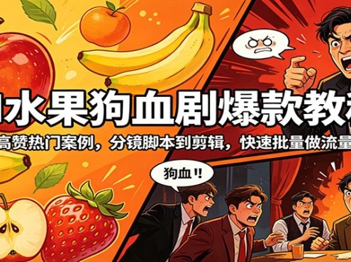 AI水果狗血剧爆款教程：复刻高赞热门案例，分镜脚本到剪辑，快速批量做流量短剧