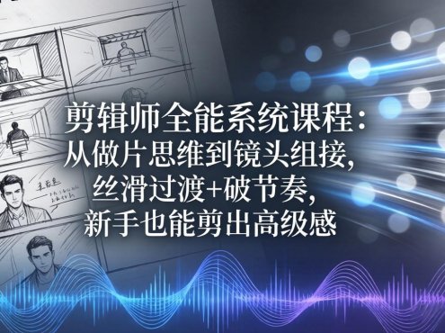 剪辑师全能系统课程：从做片思维到镜头组接，丝滑过渡+破节奏，新手也能剪出高级感