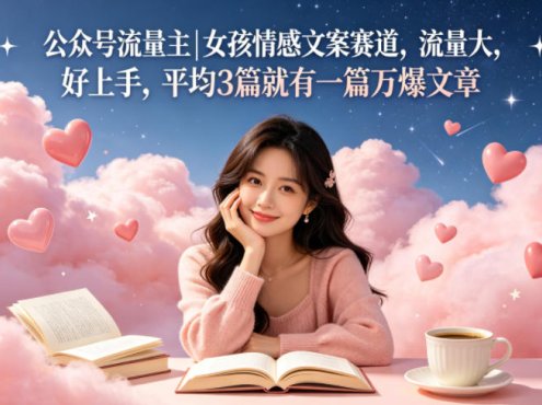 公众号流量主女孩情感文案赛道，流量大，好上手，平均3篇就有一篇万爆文章