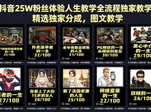 抖音25W粉丝体验人生教学全流程独家教学，精选独家分成，图文教学