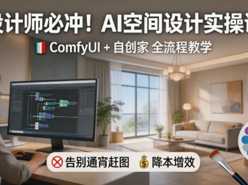 设计师必冲！AI空间设计实操课，ComfyUI+自创家全教学，告别通宵赶图，降本增效