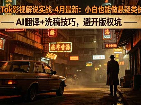TikTok影视解说实战-4月最新：小白也能做悬疑类长片，AI翻译+洗稿技巧，避开版权坑