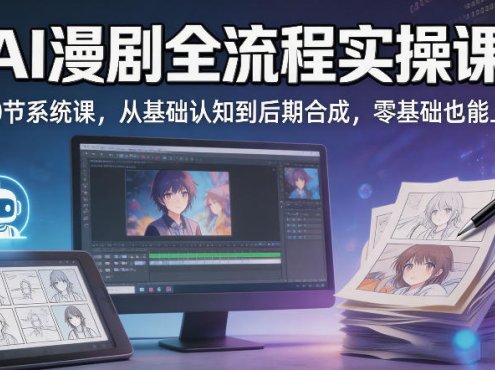 AI漫剧全流程实操课｜20节系统课，从基础认知到后期合成，零基础也能上手