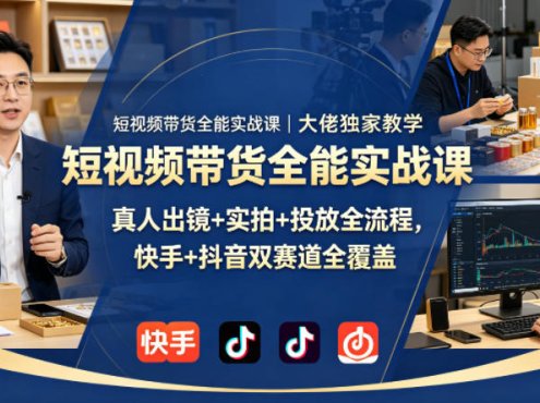 短视频带货全能实战课｜大佬独家教学，真人出镜+实拍+投放全流程，快手+抖音双赛道全覆盖
