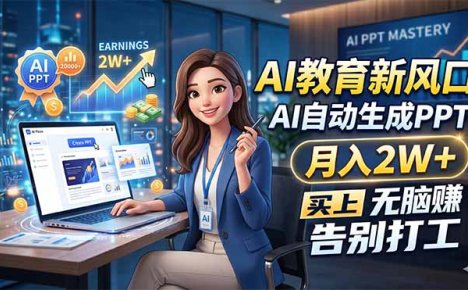 AI教育新风口，AI自动生成PPT，月入2W+，无脑赚，告别打工