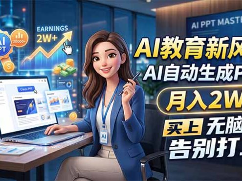 AI教育新风口，AI自动生成PPT，月入2W+，无脑赚，告别打工