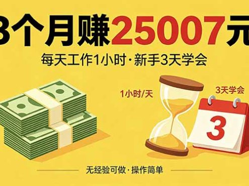 3个月赚钱25007元，每天工作1个小时，新手3天全部学会！