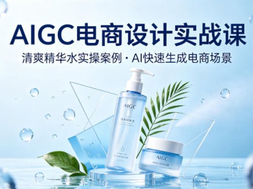 AIGC电商设计实战课，以清爽精华水为实操案例，教你用AI快速生成电商场景