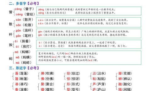 三年级下语文期中复习1-4单元考点背记汇总