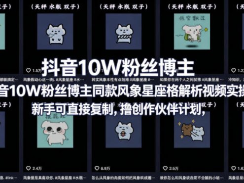 抖音10W粉丝博主同款星座性格解析视频实操课，新手可直接复制，撸创作伙伴计划，分成计划等