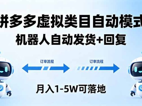 多多虚拟类目自动模式，机器人自动发货 + 回复，月入 1-5W 可落地